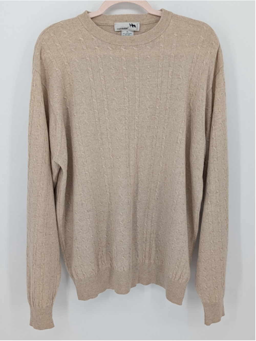 I Levrieri Cashmere Silk Sweater Men XL Beige Cable Knit Made in Italy Heritage